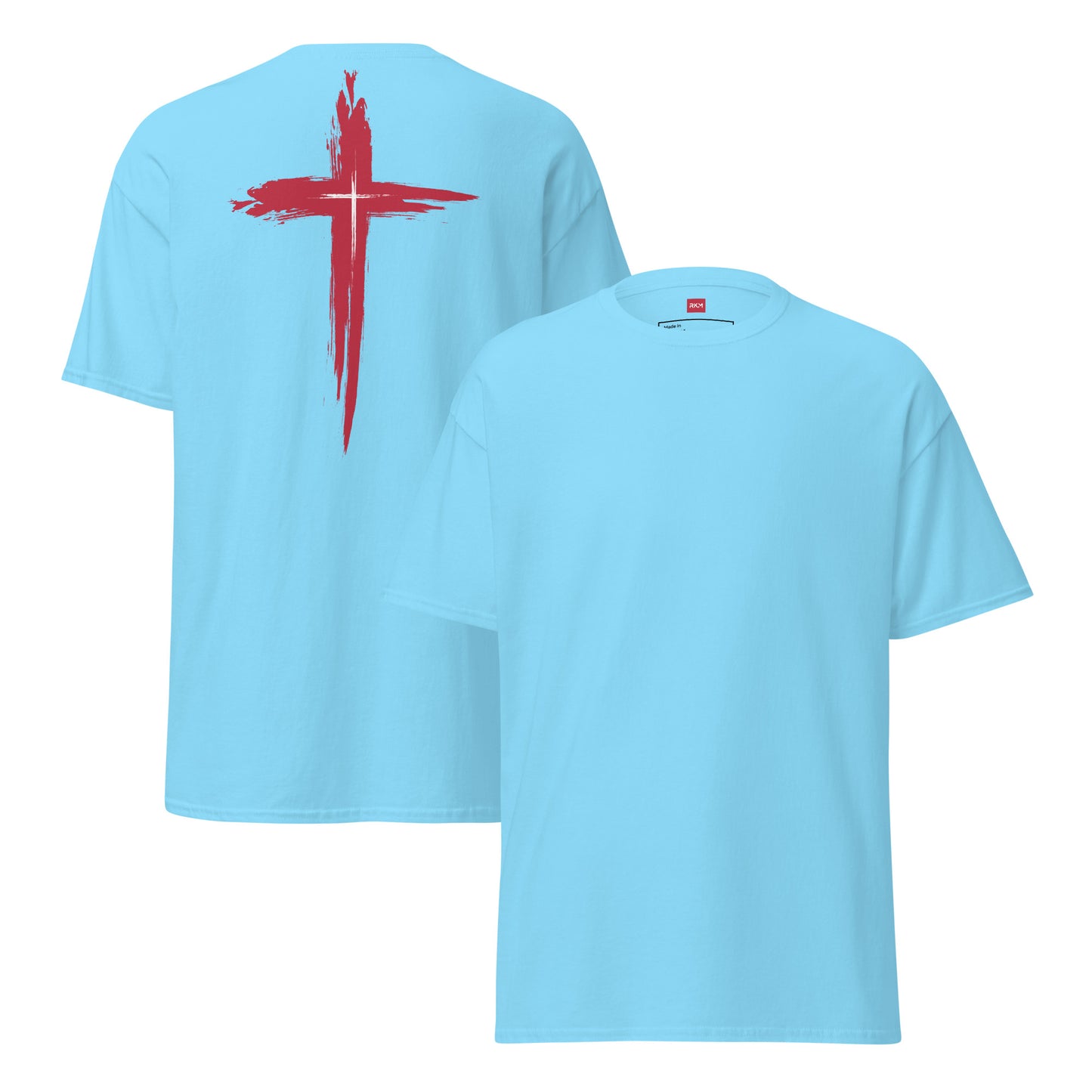 Unisex Classic Tee with Stylish Cross on the Back - 100% Cotton - RKM Inspiration - 14359705