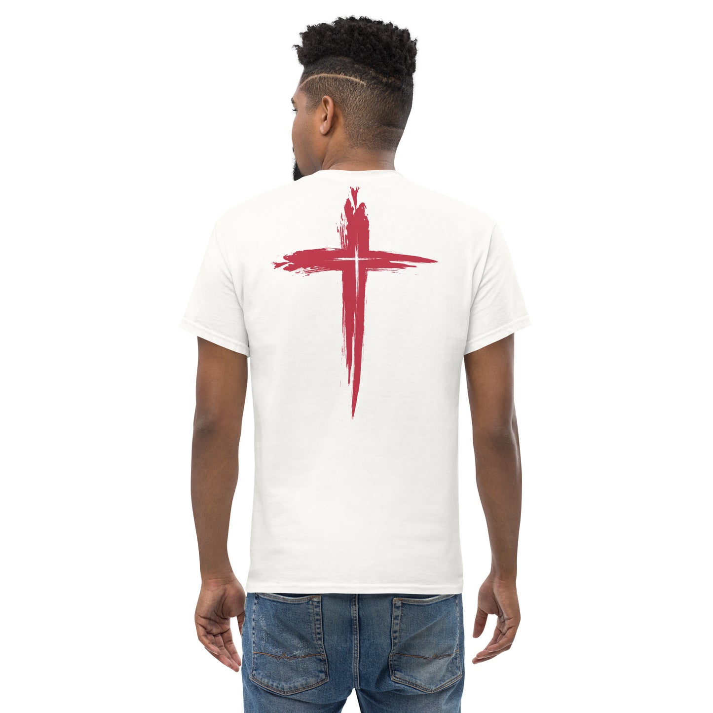 Unisex Classic Tee with Stylish Cross on the Back - 100% Cotton - RKM Inspiration - 95090484