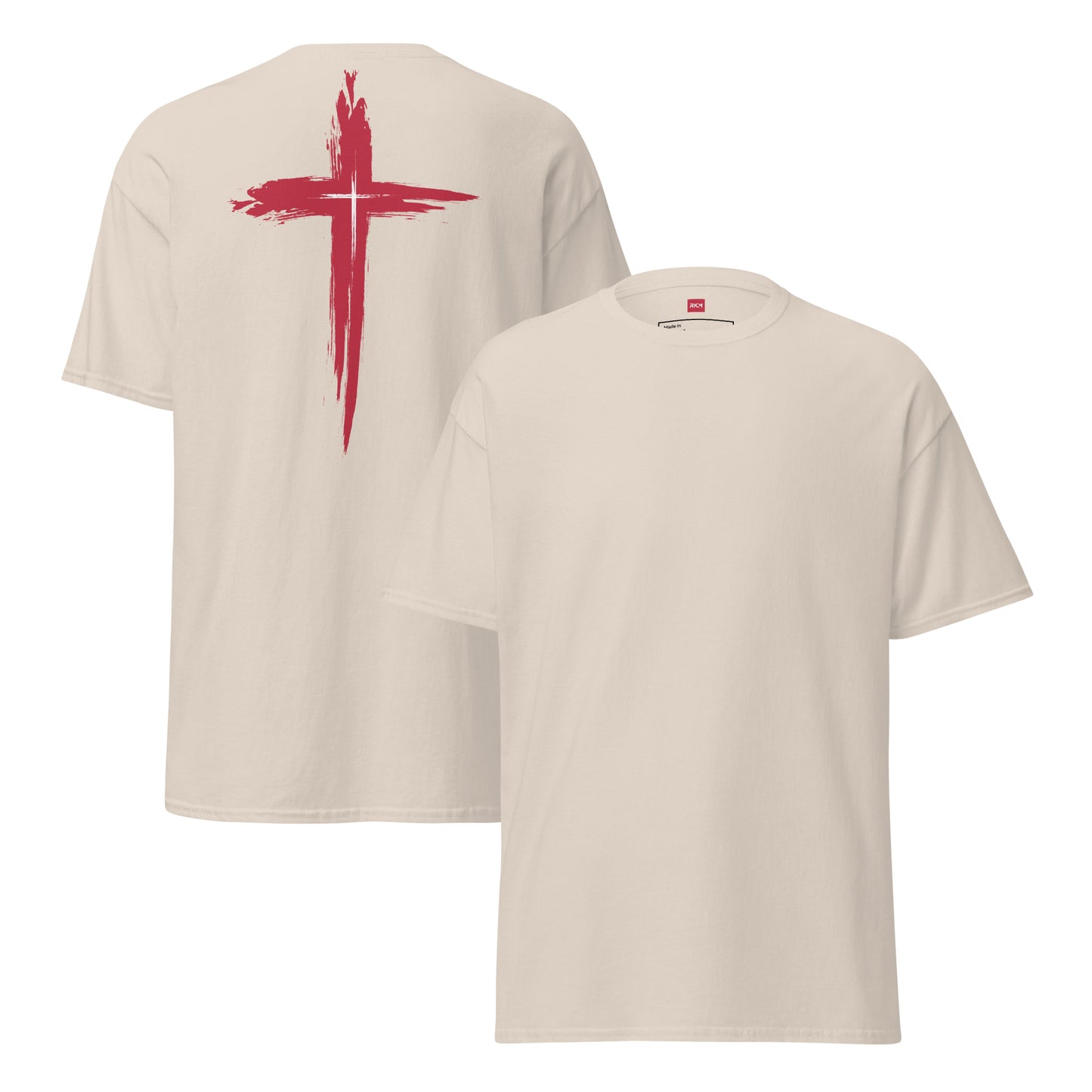 Unisex Classic Tee with Stylish Cross on the Back - 100% Cotton - RKM Inspiration - 2492139