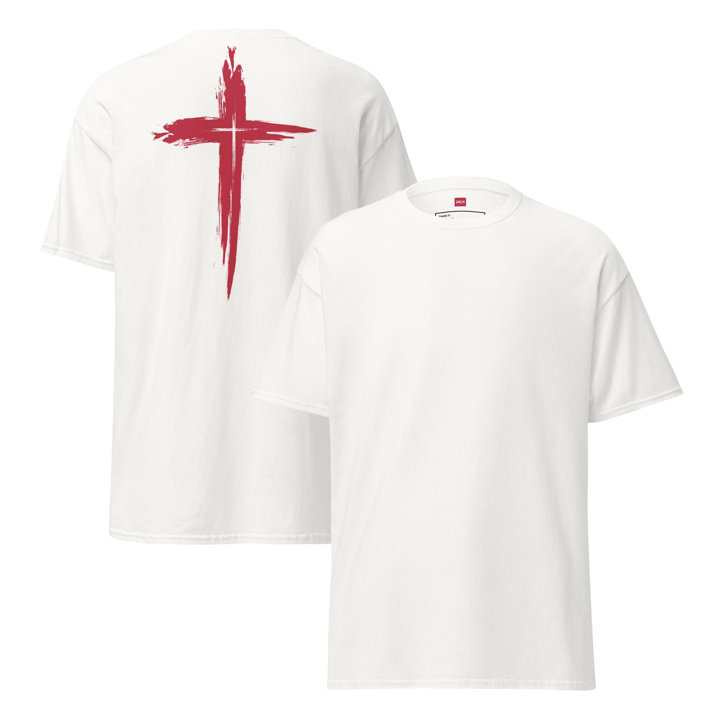Unisex Classic Tee with Stylish Cross on the Back - 100% Cotton - RKM Inspiration - 1729988