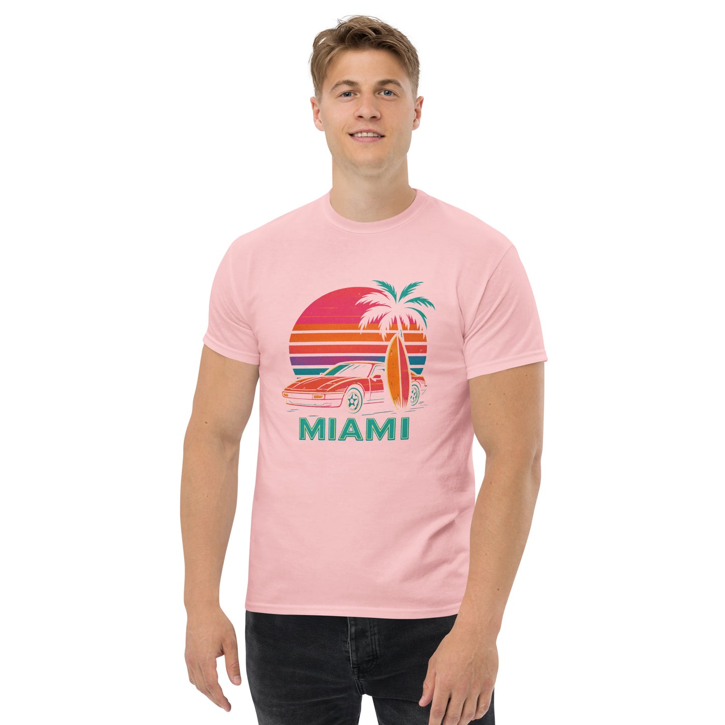 Retro Miami Tee - Trendy & Structured Look in 100% Cotton Unisex Shirt - RKM Inspiration - 37711913