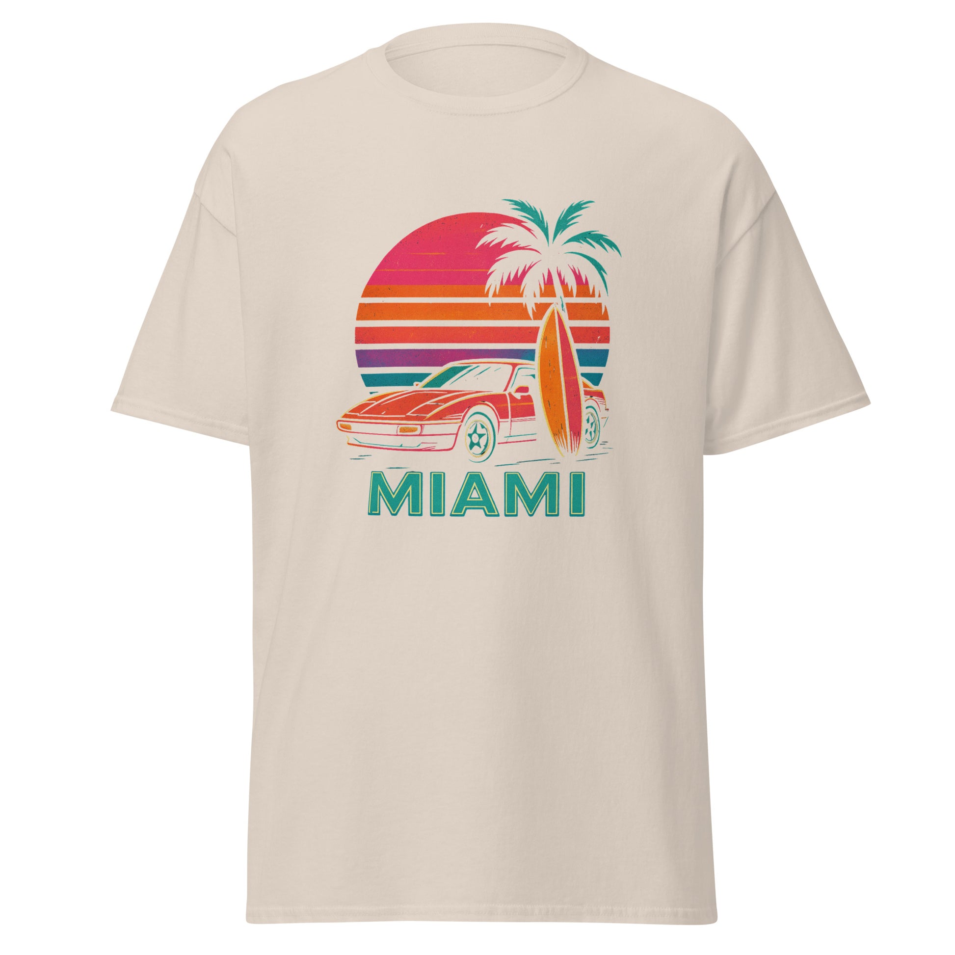 Retro Miami Tee - Trendy & Structured Look in 100% Cotton Unisex Shirt - RKM Inspiration  - 13250079